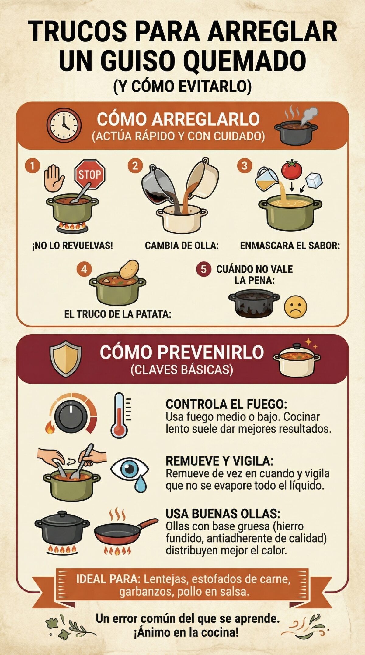 Trucos para arreglar un guiso quemado (y cómo evitar que vuelva a pasar)