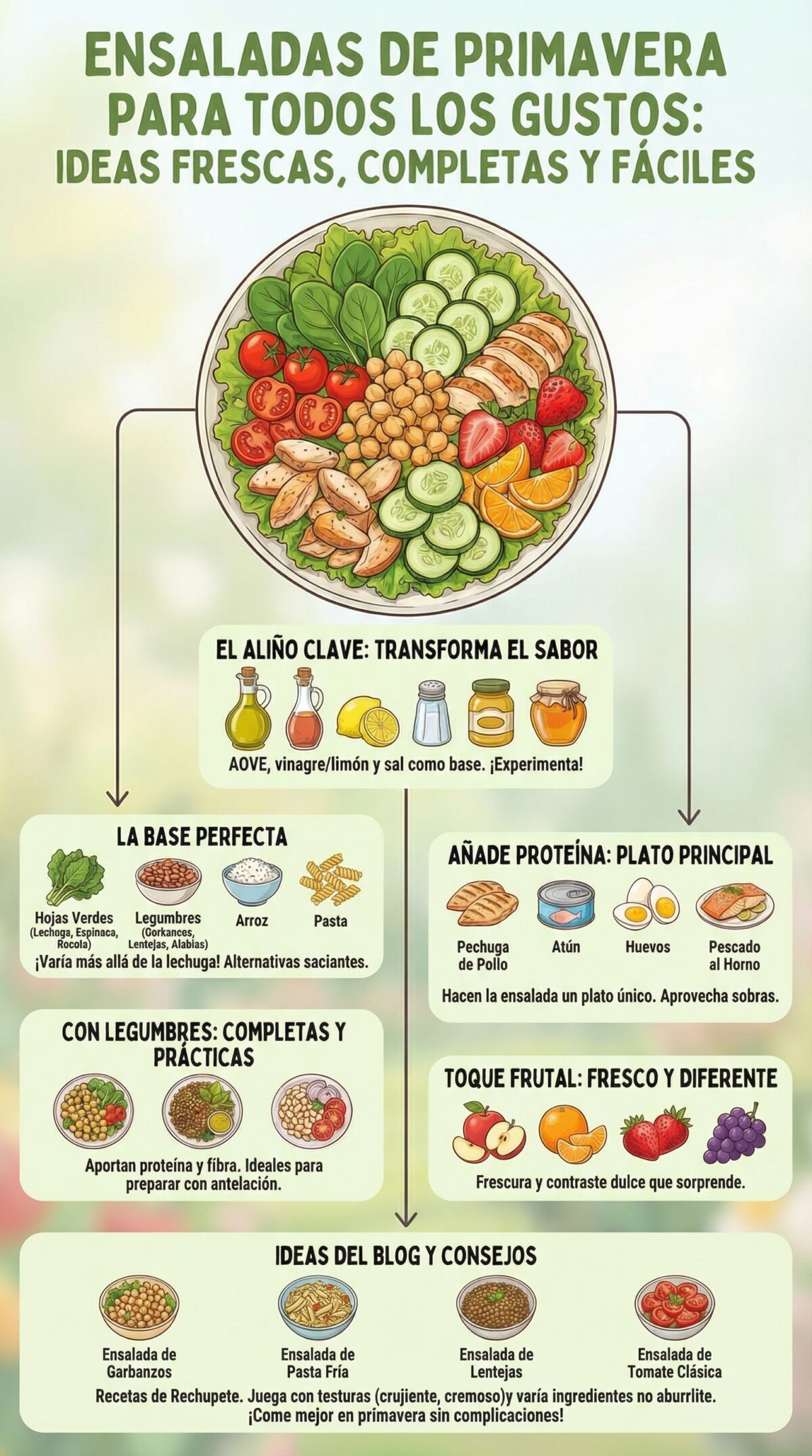 Ensaladas de primavera para todos los gustos. Ideas frescas, completas y fáciles de preparar