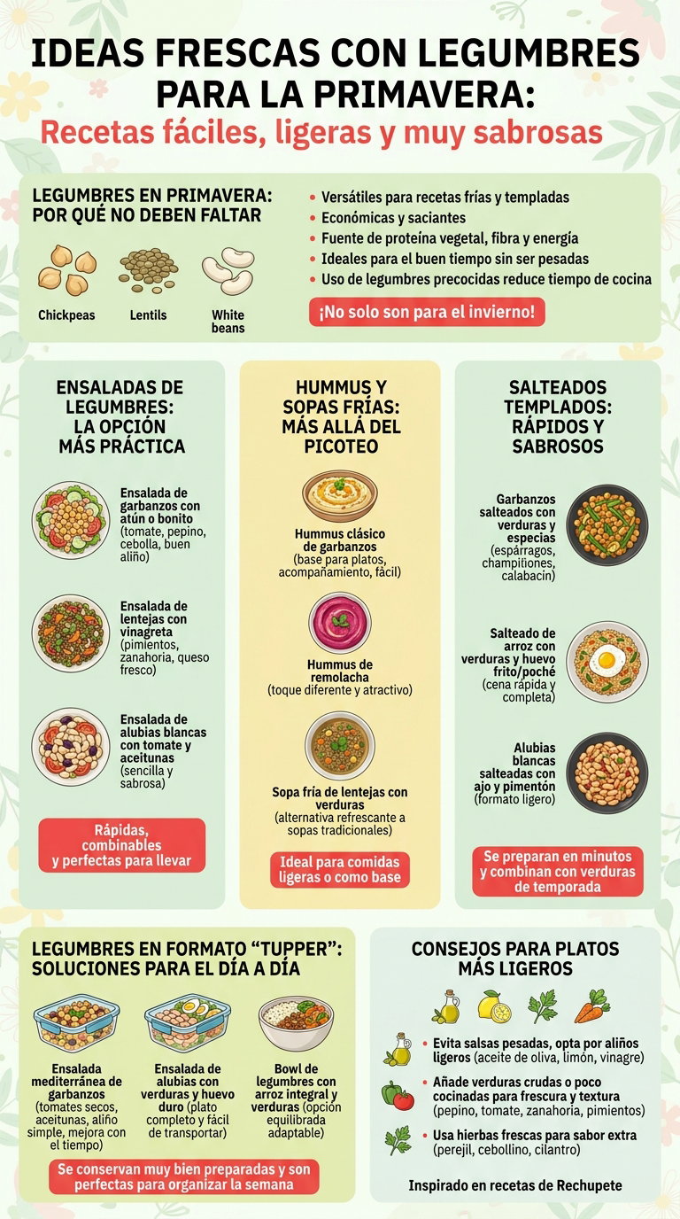 Ideas de platos frescos con legumbres para primavera: recetas fáciles, ligeras y muy sabrosas