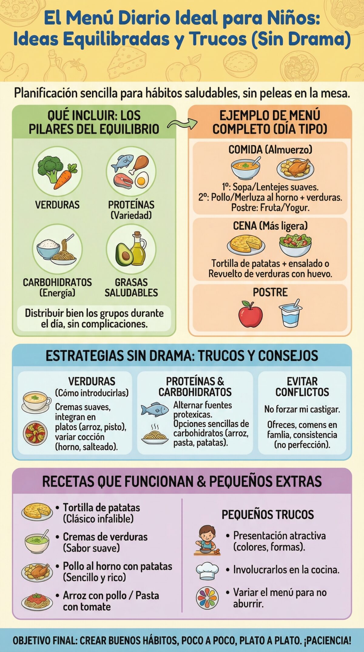Menú del día ideal para los peques. Ideas equilibradas y trucos para que coman mejor (sin dramas)