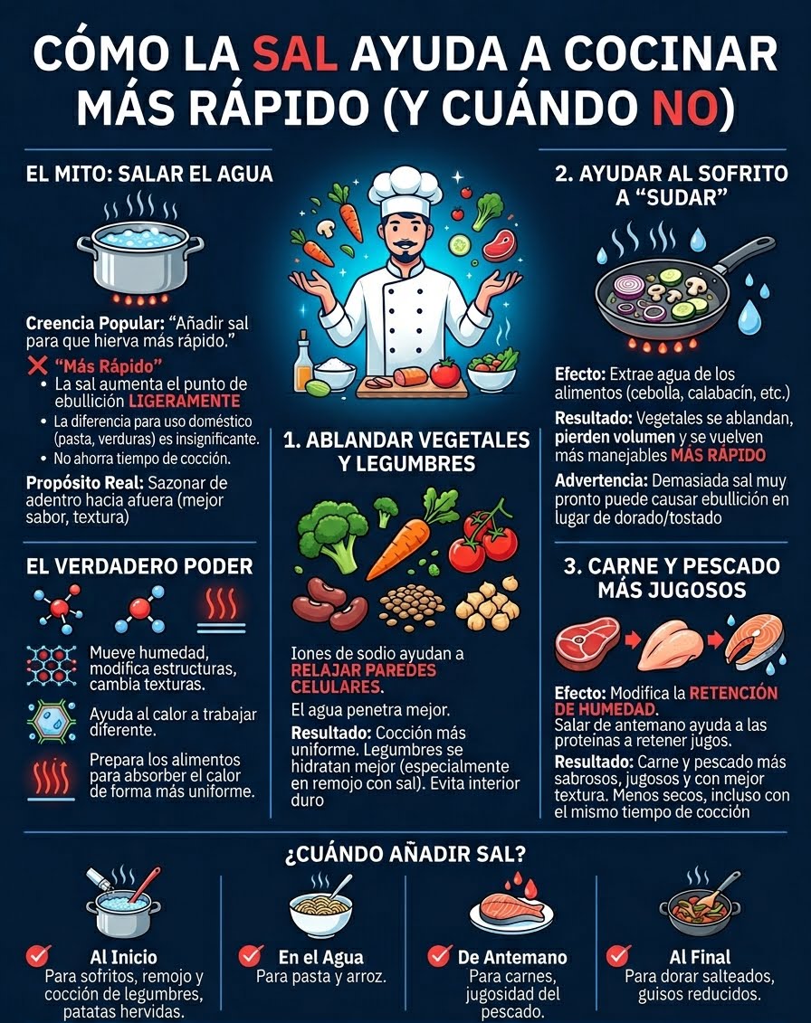 Cómo ayuda la sal a que los alimentos se cocinen antes