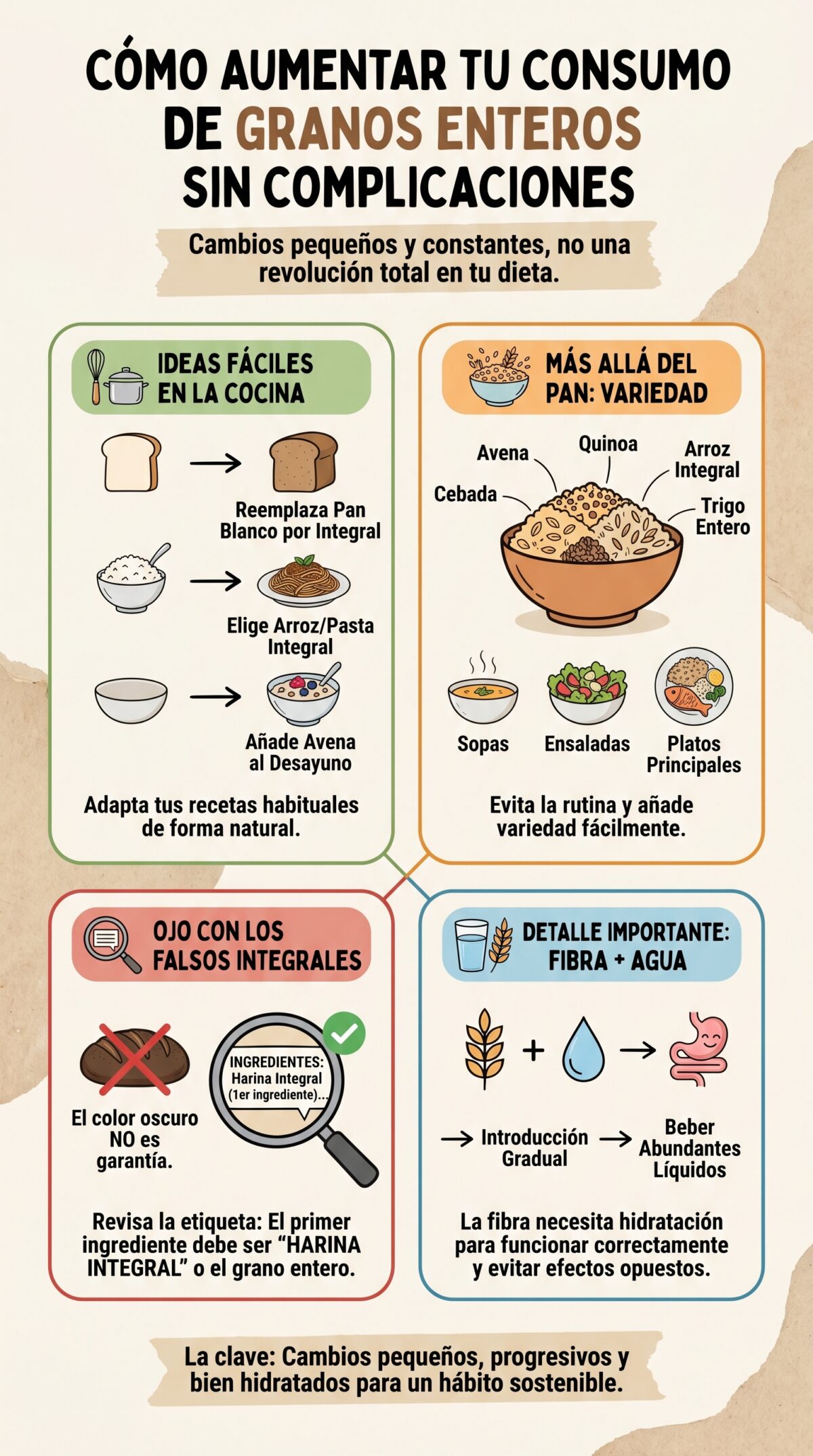Suspenso en cereales integrales: cómo aumentar su consumo sin complicarse en la cocina
