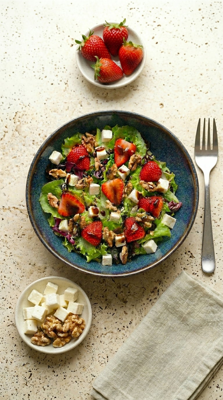 Ensalada de queso fresco con fresas paso a paso