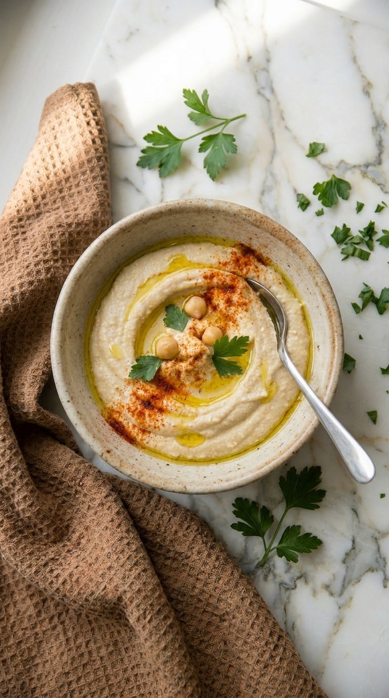 Hummus de ajo casero, receta fácil y cremosa con un toque potente
