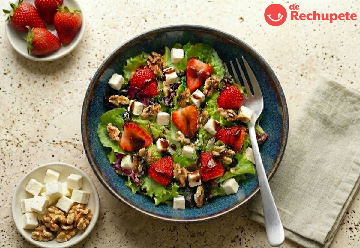 Ensalada de queso fresco con fresas paso a paso