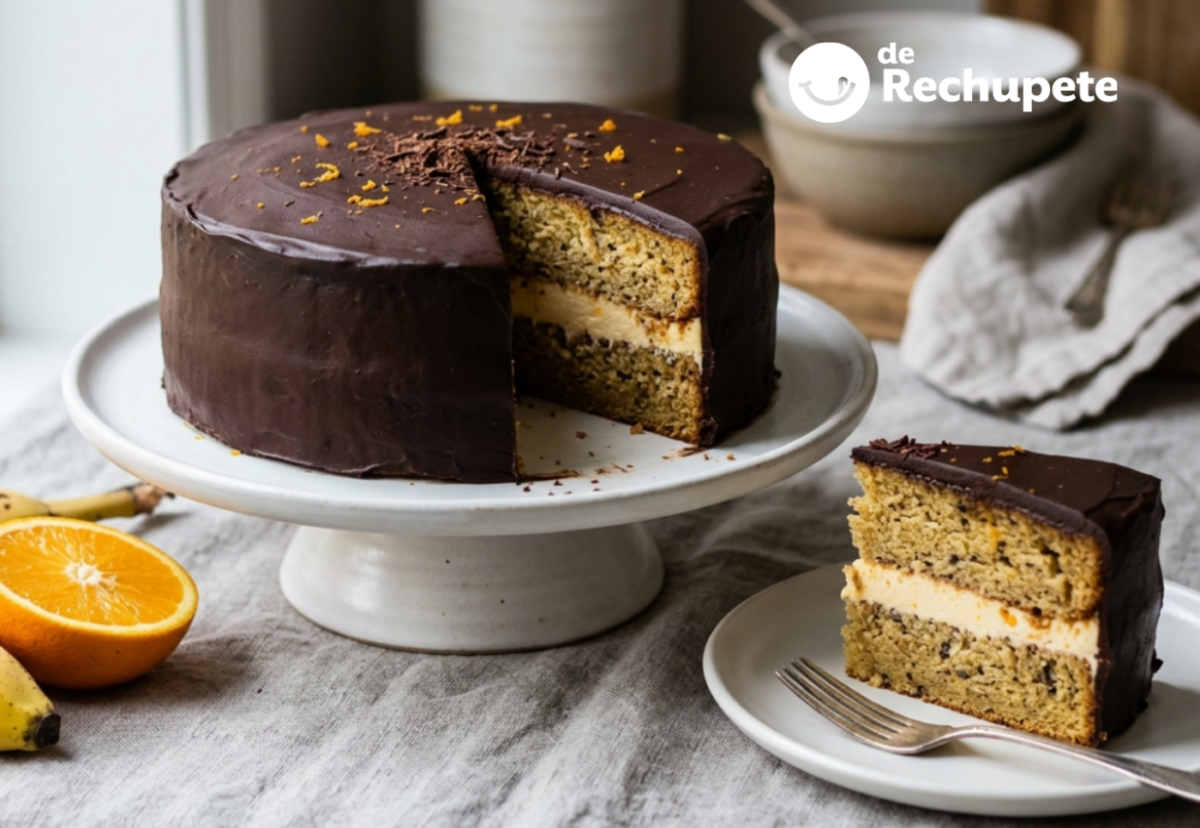 Tarta de plátano, chocolate y naranja paso a paso