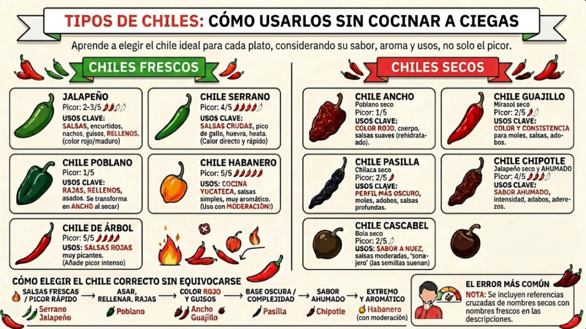 Tipos de chile: cuáles son y cómo usar cada uno sin cocinar a ciegas