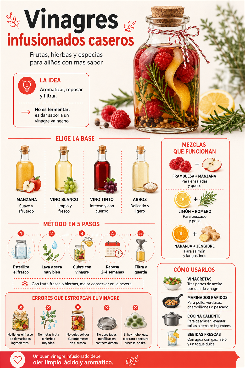 Vinagres especiales e infusionados: cómo preparar aliños caseros con frutas, hierbas y especias