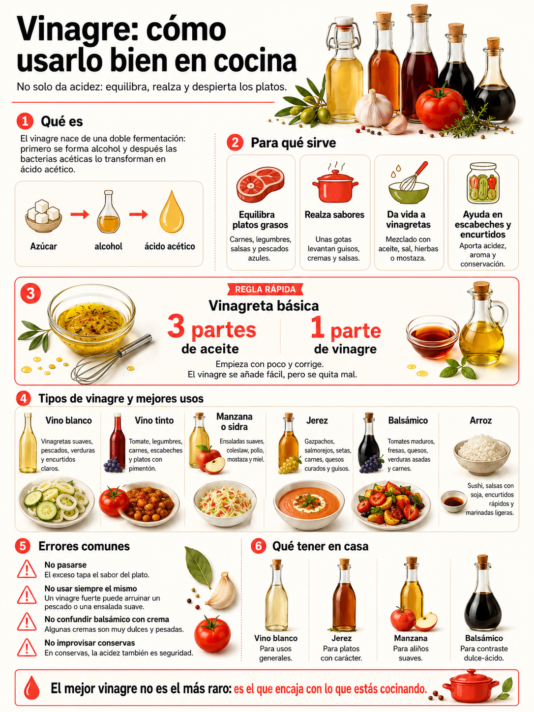Vinagre: qué es, qué tipos hay y cómo usarlo bien en cocina