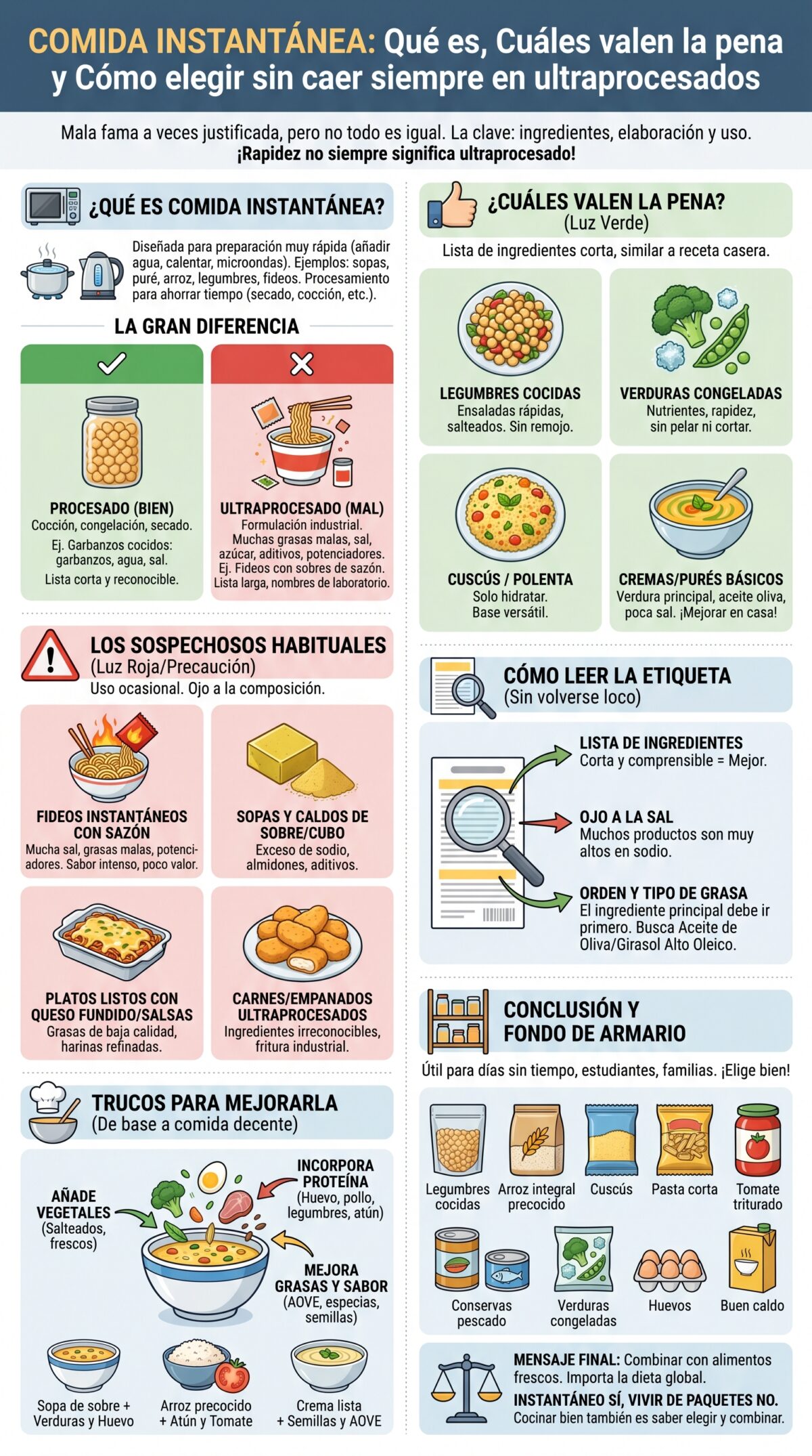 Comida instantánea: qué es, cuáles merecen la pena y cómo elegirlas sin caer siempre en ultraprocesados