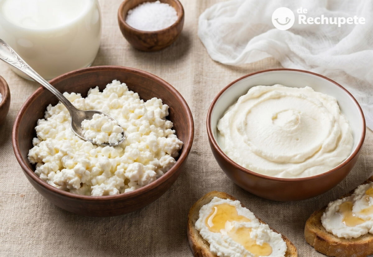 Diferencias entre queso cottage y requesón. Parecidos razonables, pero no son lo mismo