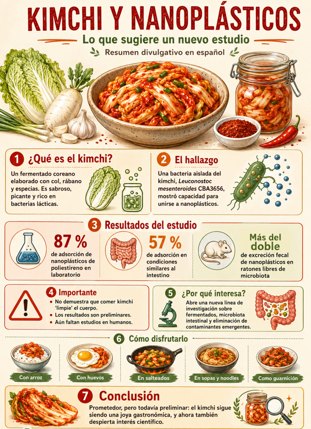 El kimchi vuelve a estar de moda. Un estudio apunta a que sus bacterias podrían ayudar frente a los nanoplásticos