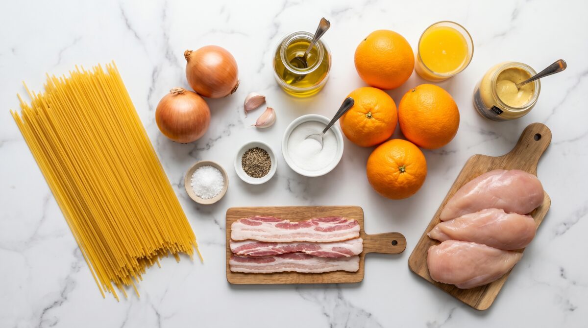 Espaguetis con salsa de naranja y mostaza Dijon