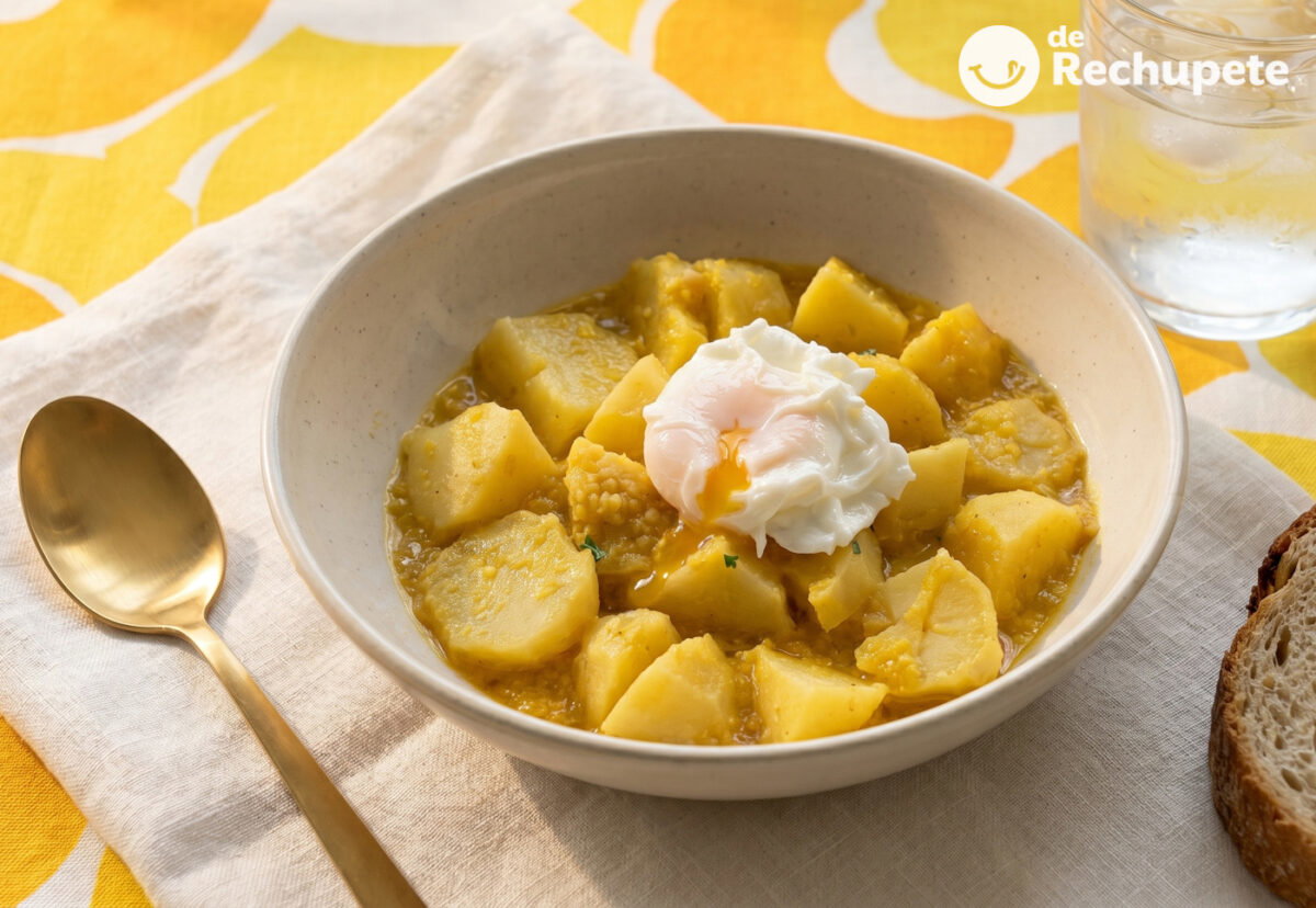 Patatas al ajopollo con huevo poché. Receta paso a paso