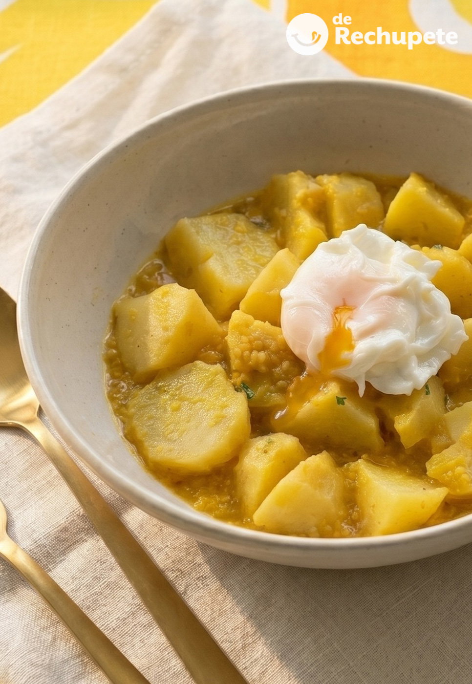 Patatas al ajopollo con huevo poché. Receta paso a paso