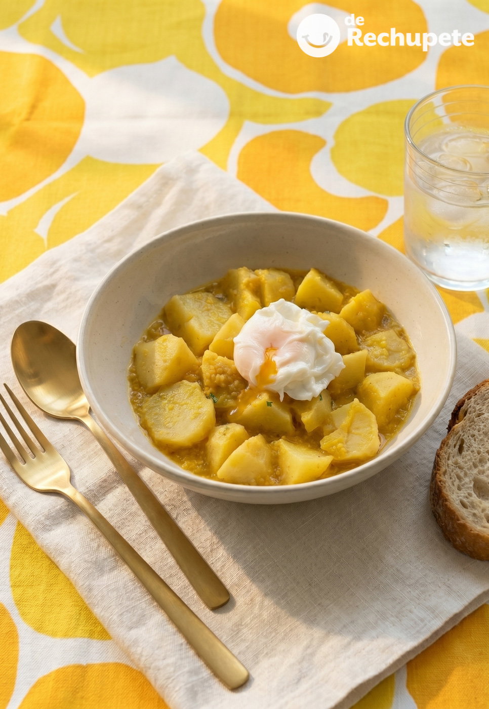Patatas al ajopollo con huevo poché. Receta paso a paso