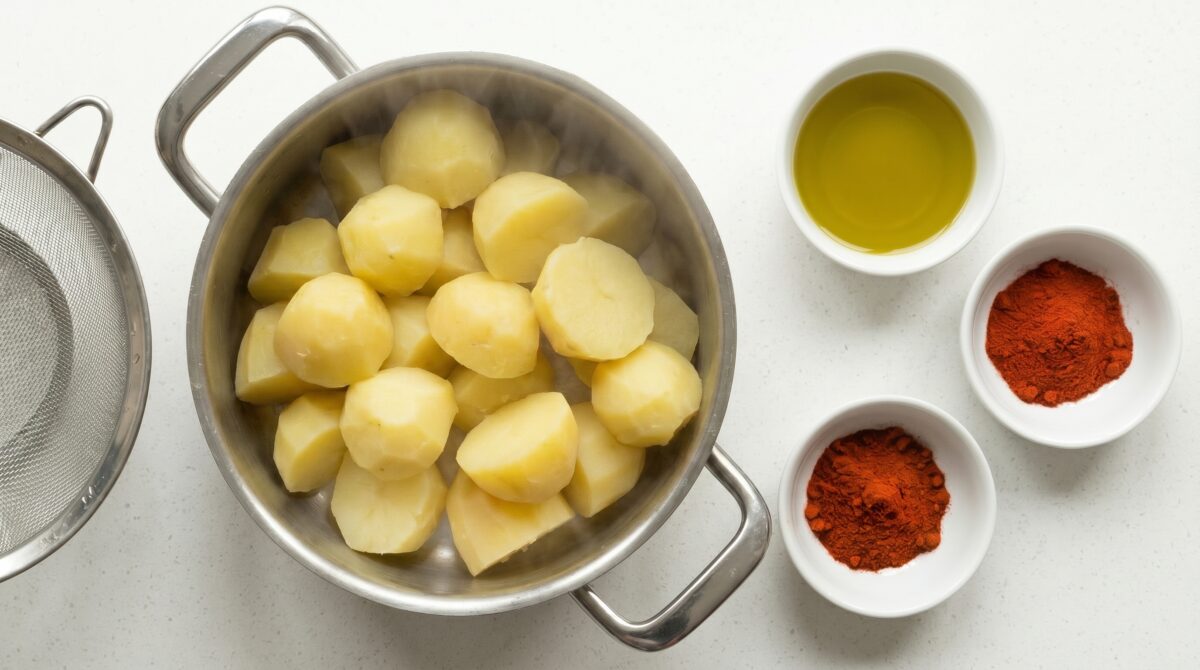 Cachelos gallegos. Receta sencilla de patatas cocidas con aceite y pimentón