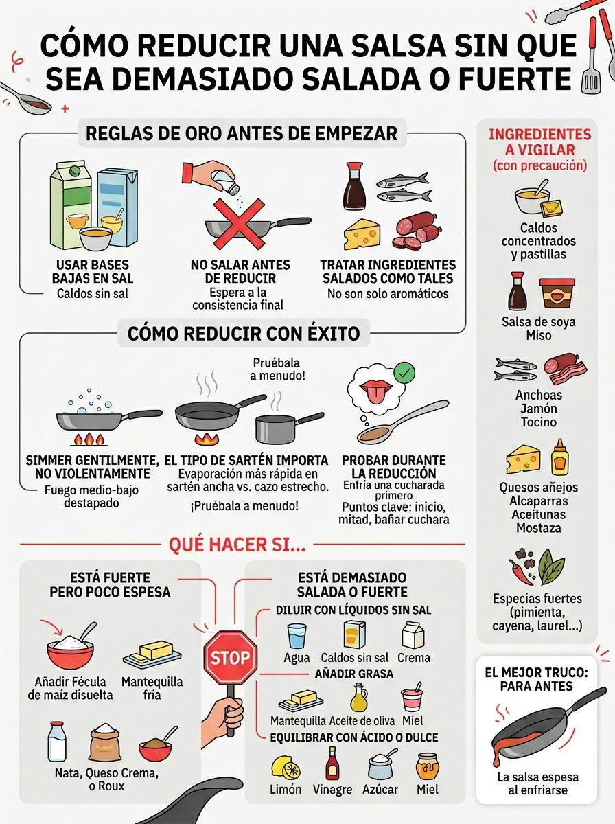 Cómo reducir una salsa sin que quede salada o demasiado fuerte