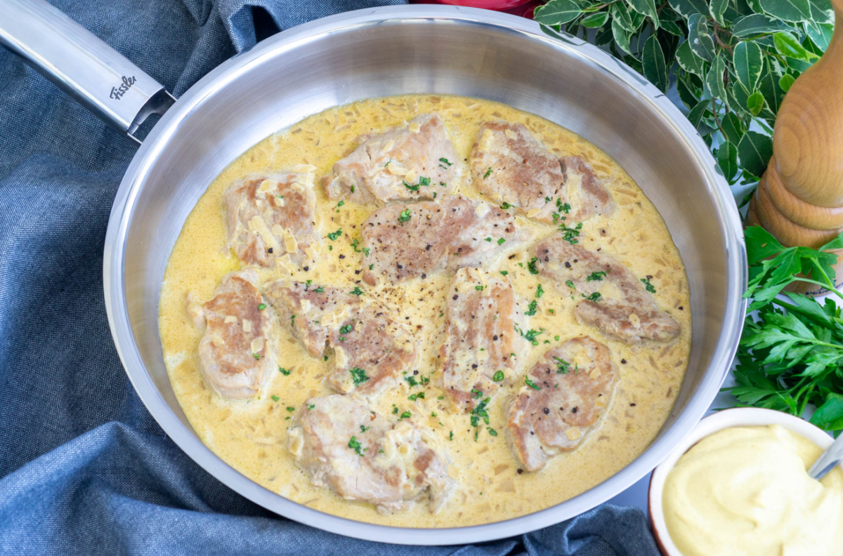 Solomillo de cerdo a la mostaza. Receta fácil para 2 personas