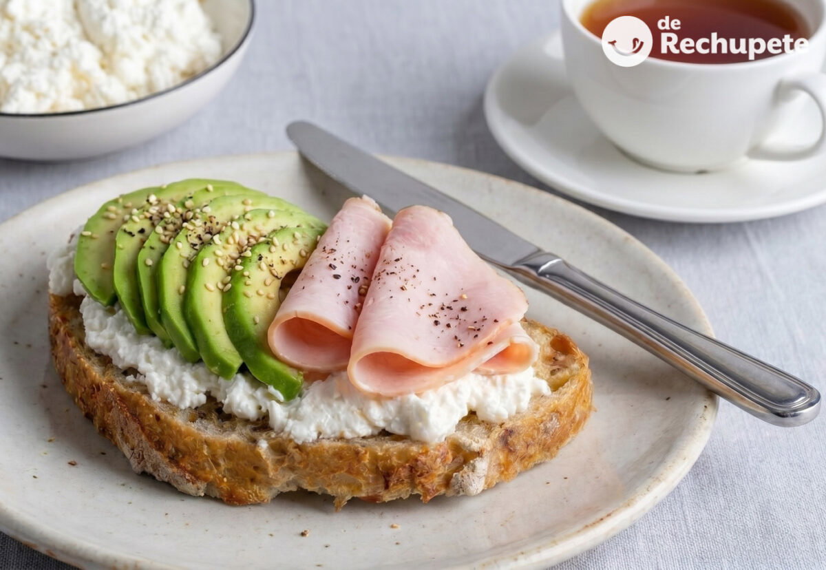 Tostada de queso cottage, aguacate y jamón cocido. Desayuno saludable en  minutos