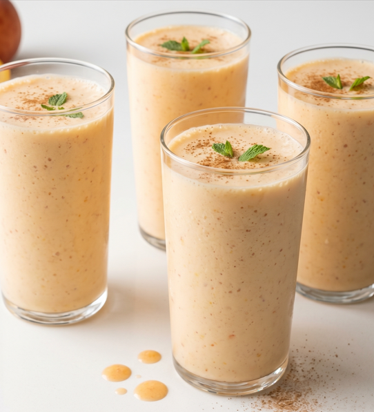 Batido de melocotón casero. Receta fácil, cremosa y refrescante