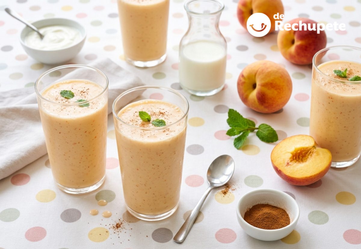 Batido de melocotón casero. Receta fácil, cremosa y refrescante