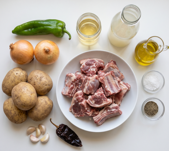 Calderete de cordero a la navarra. Guiso tradicional con patatas y pimiento choricero