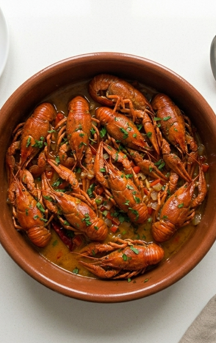 Cangrejos de río guisados, una cazuela para mojar pan