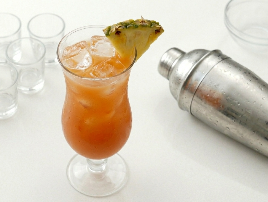 Bahama Mama tropical y bien afinado: ron oscuro, Malibú, plátano y mucha playa en la copa