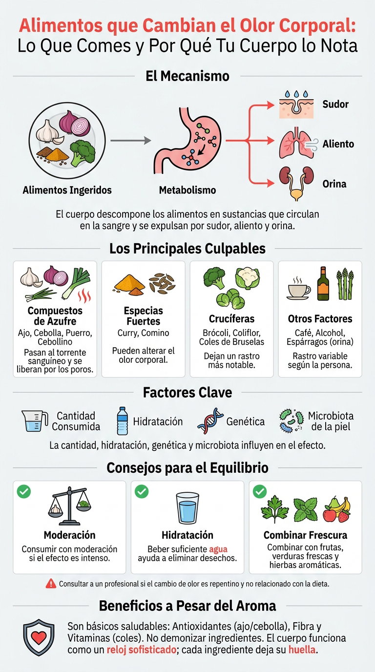 Alimentos que cambian el olor corporal. Qué comes y por qué tu cuerpo también lo nota