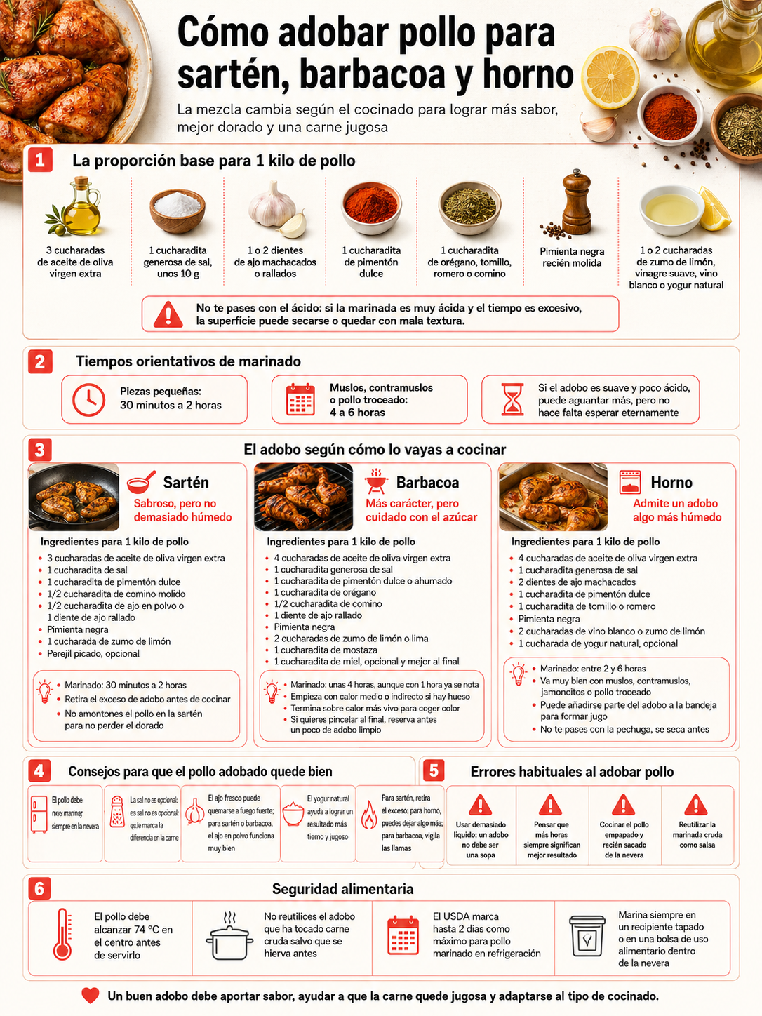Cómo adobar pollo para sartén, barbacoa y horno