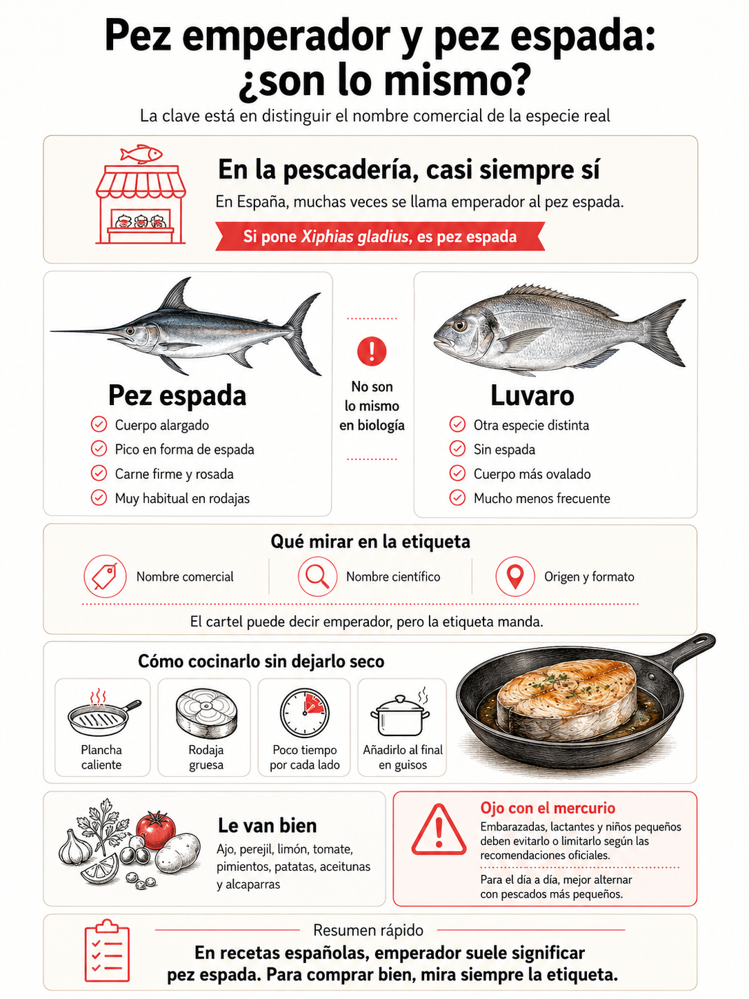 Diferencia entre pez emperador y pez espada: cómo distinguirlos y sacarles partido en la cocina