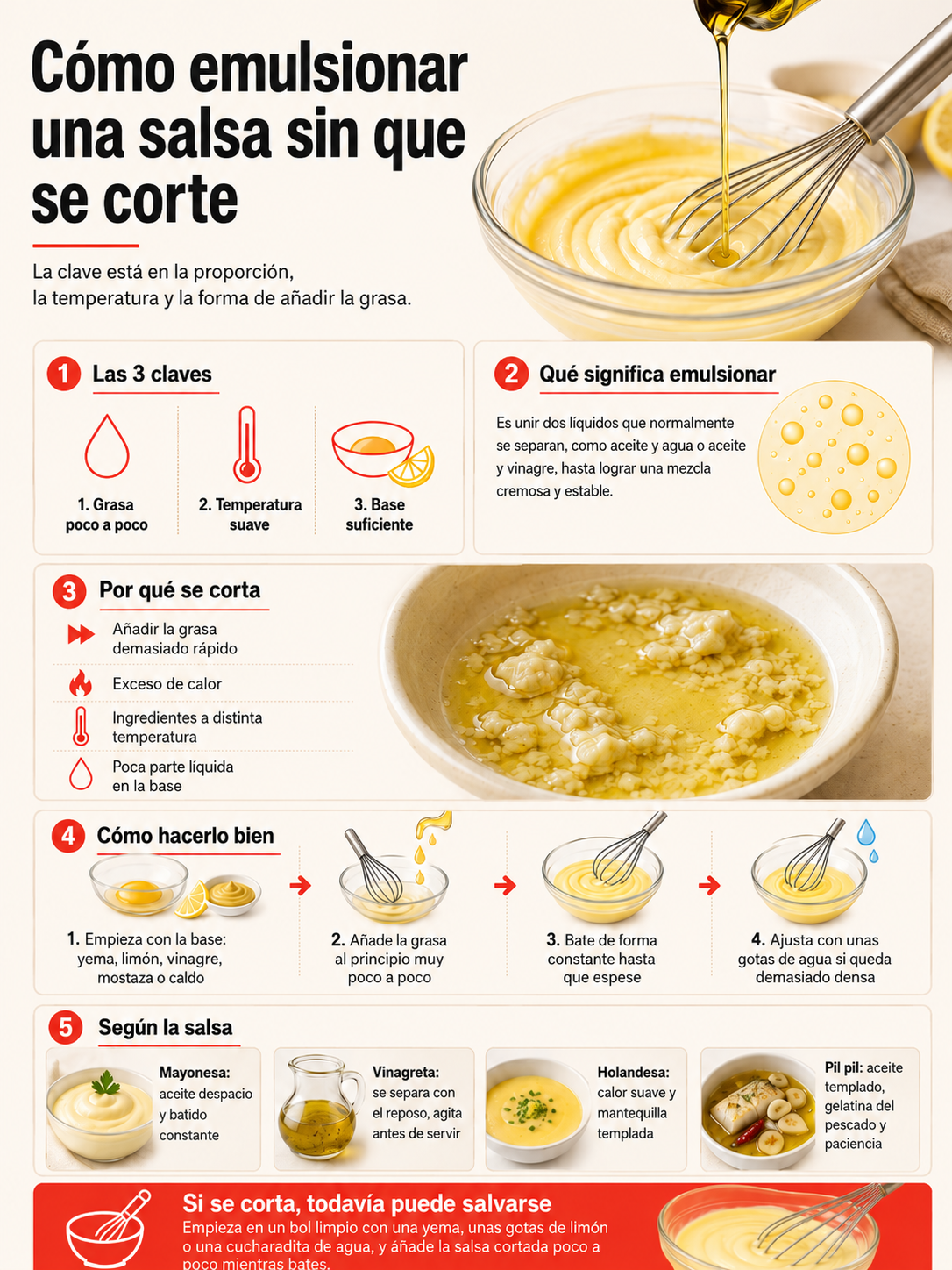 Cómo emulsionar una salsa sin que se corte