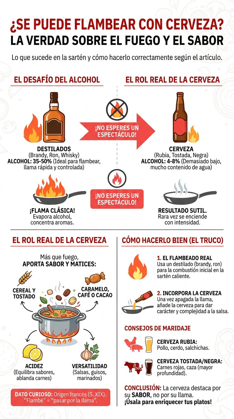 ¿Se puede flambear con cerveza? Lo que ocurre en la sartén y cómo hacerlo bien