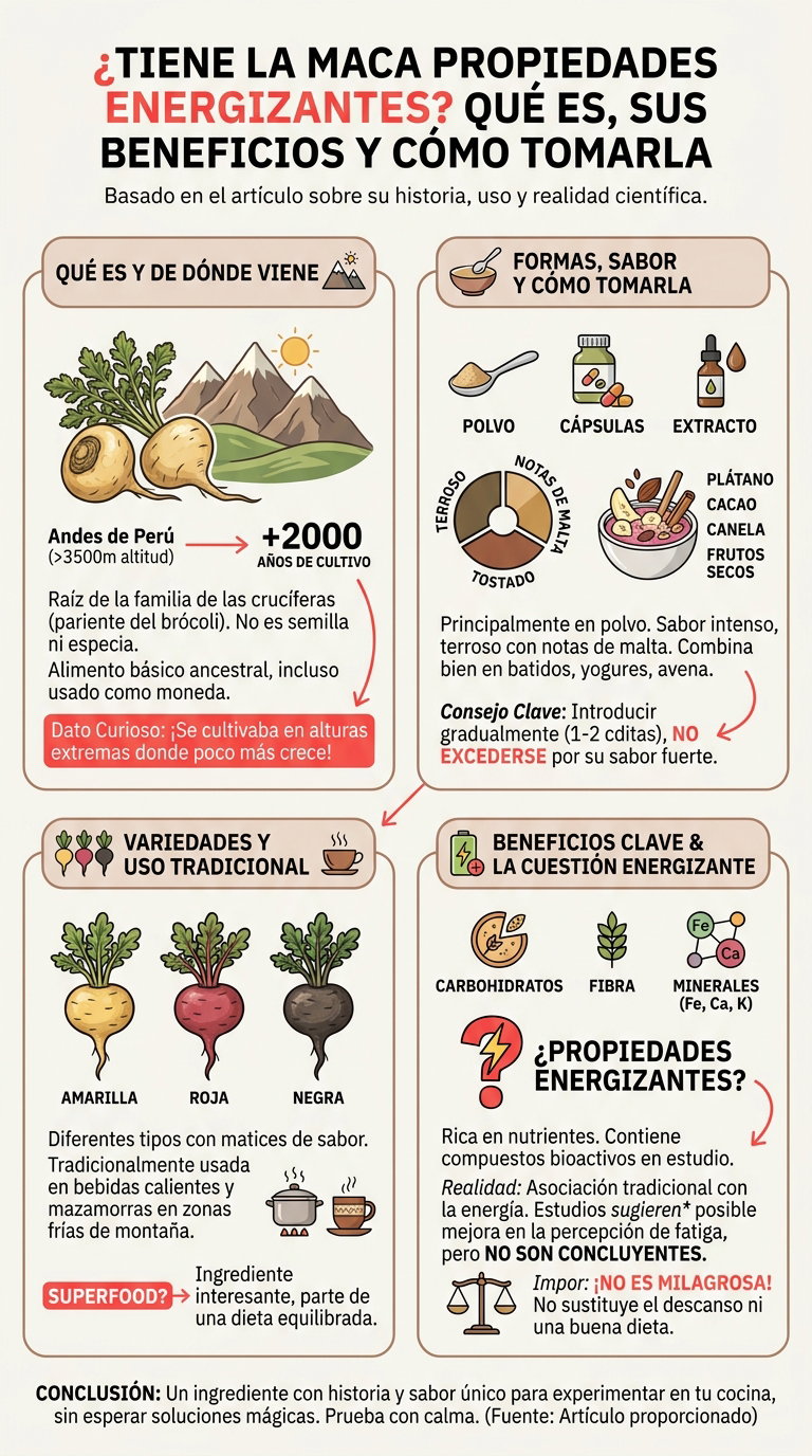 ¿La maca tiene propiedades energizantes? Qué es, beneficios y cómo tomarla