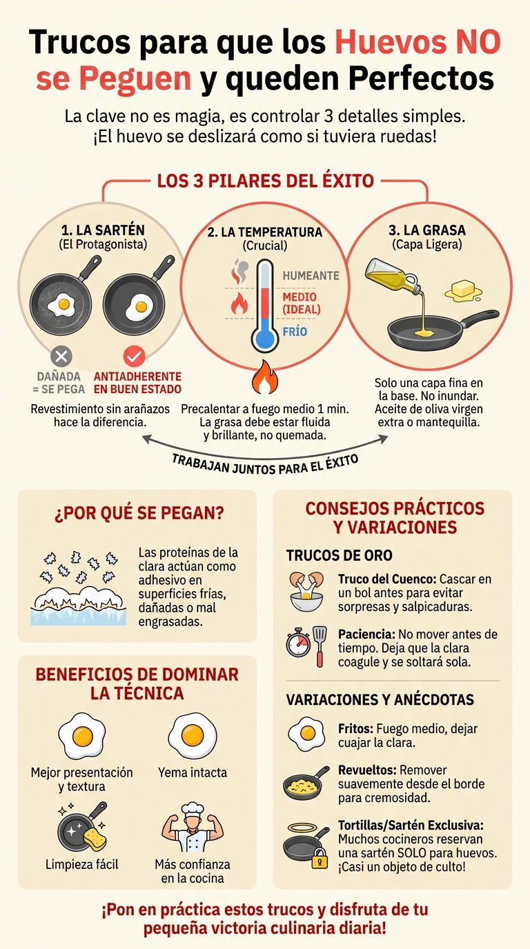 Trucos para que los huevos no se peguen en la sartén y queden perfectos