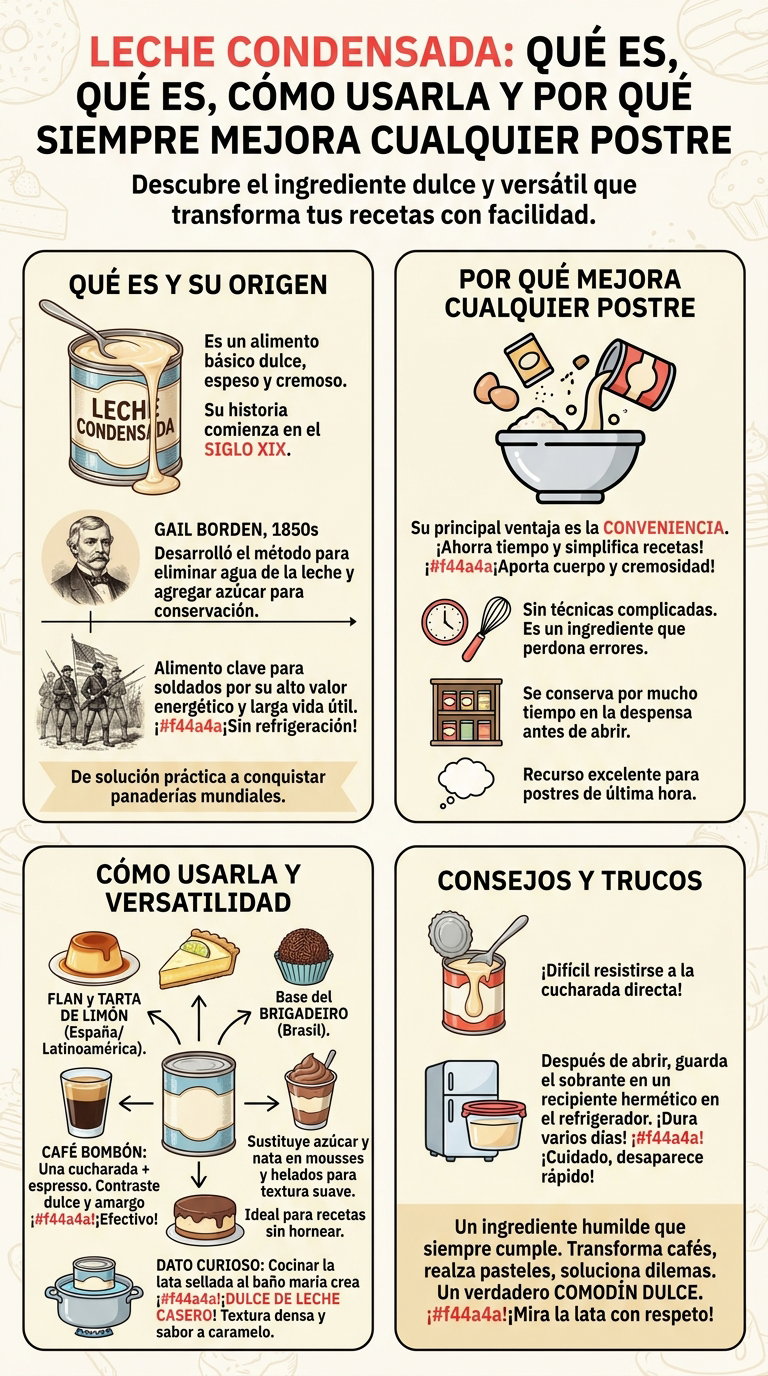 Leche condensada. Qué es, cómo usarla y por qué siempre mejora cualquier postre