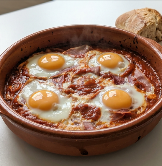 Magras con tomate a la navarra, receta con jamón y huevo para mojar pan