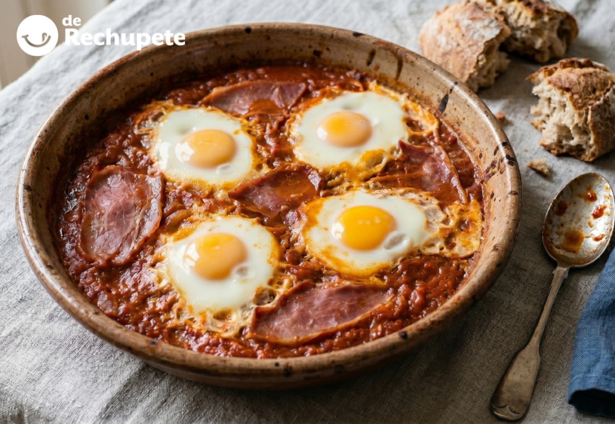 Magras con tomate a la navarra, receta con jamón y huevo para mojar pan