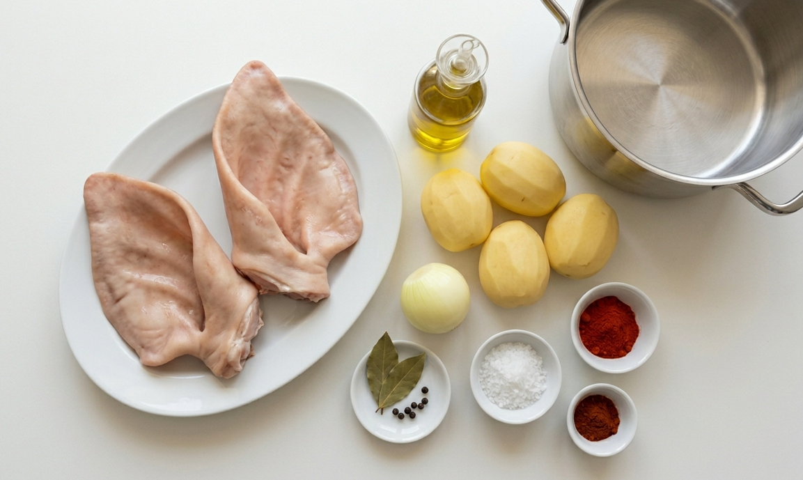 Oreja a la gallega con cachelos. Receta sencilla al estilo á feira