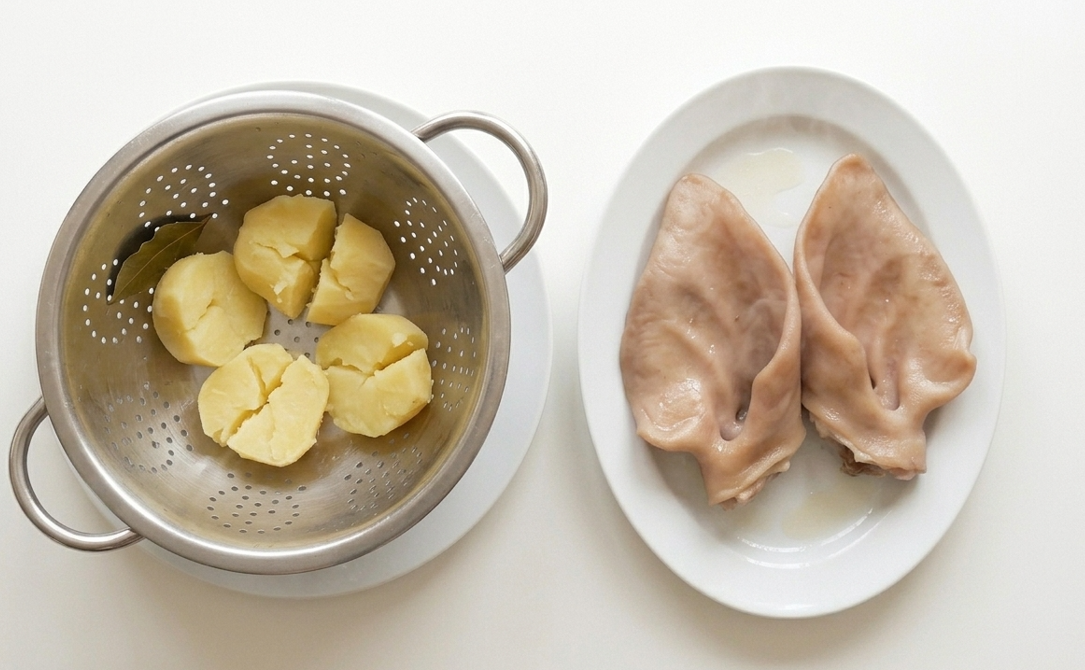 Oreja a la gallega con cachelos. Receta sencilla al estilo á feira