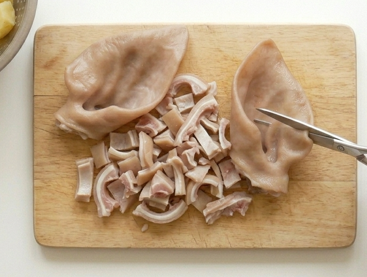 Oreja a la gallega con cachelos. Receta sencilla al estilo á feira