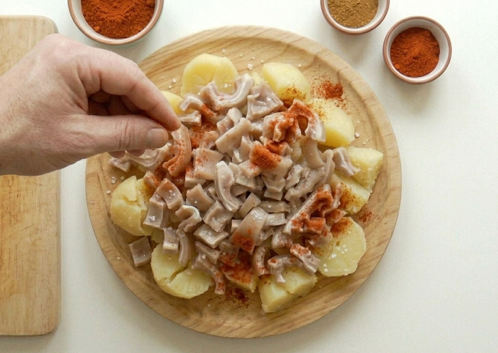 Oreja a la gallega con cachelos. Receta sencilla al estilo á feira