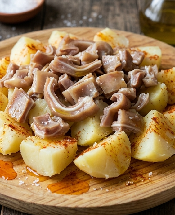 Oreja a la gallega con cachelos. Receta sencilla al estilo á feira