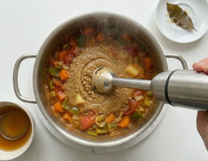 Puré de lentejas casero, cremoso y lleno de sabor