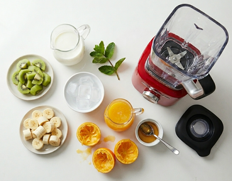 Smoothie de kiwi, plátano y naranja. Receta fácil, rápida y llena de fruta fresca