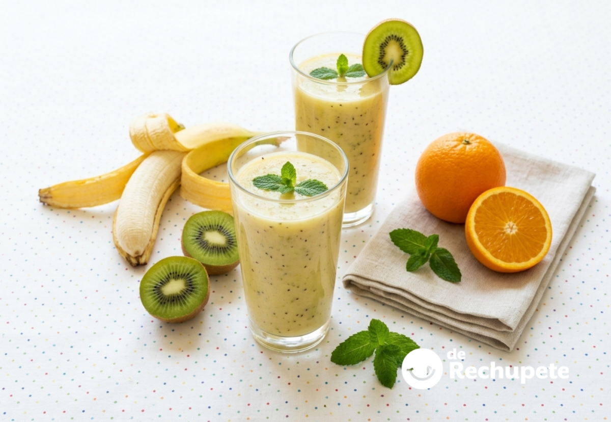 Smoothie de kiwi, plátano y naranja. Receta fácil, rápida y llena de fruta fresca