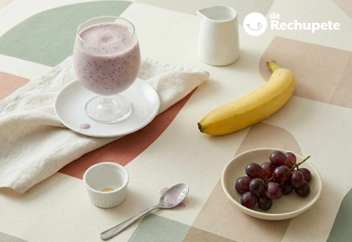Smoothie de plátano y uva casero. Receta fácil, cremosa y energética para cualquier momento del día