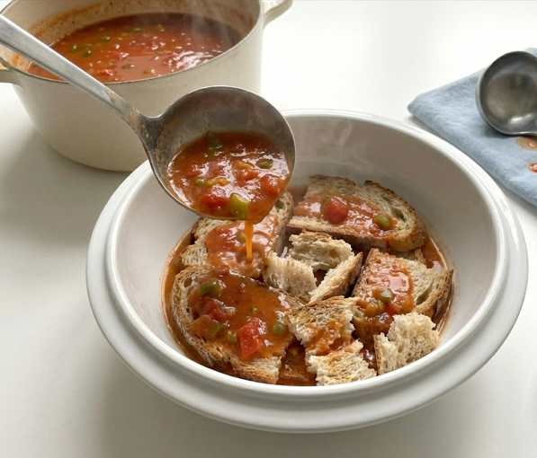 Sopas de tomate extremeñas. Receta tradicional con pan y tomate de la huerta