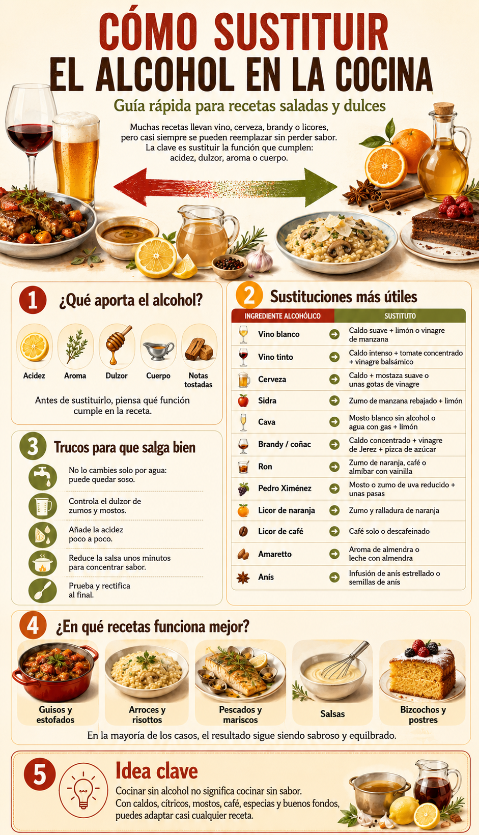 Recetas con alcohol: cómo sustituir vino, cerveza, brandy o licor en tu cocina